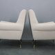 Pair of Italian mid-century boucle armchairs, iron & brass legs, 1950s