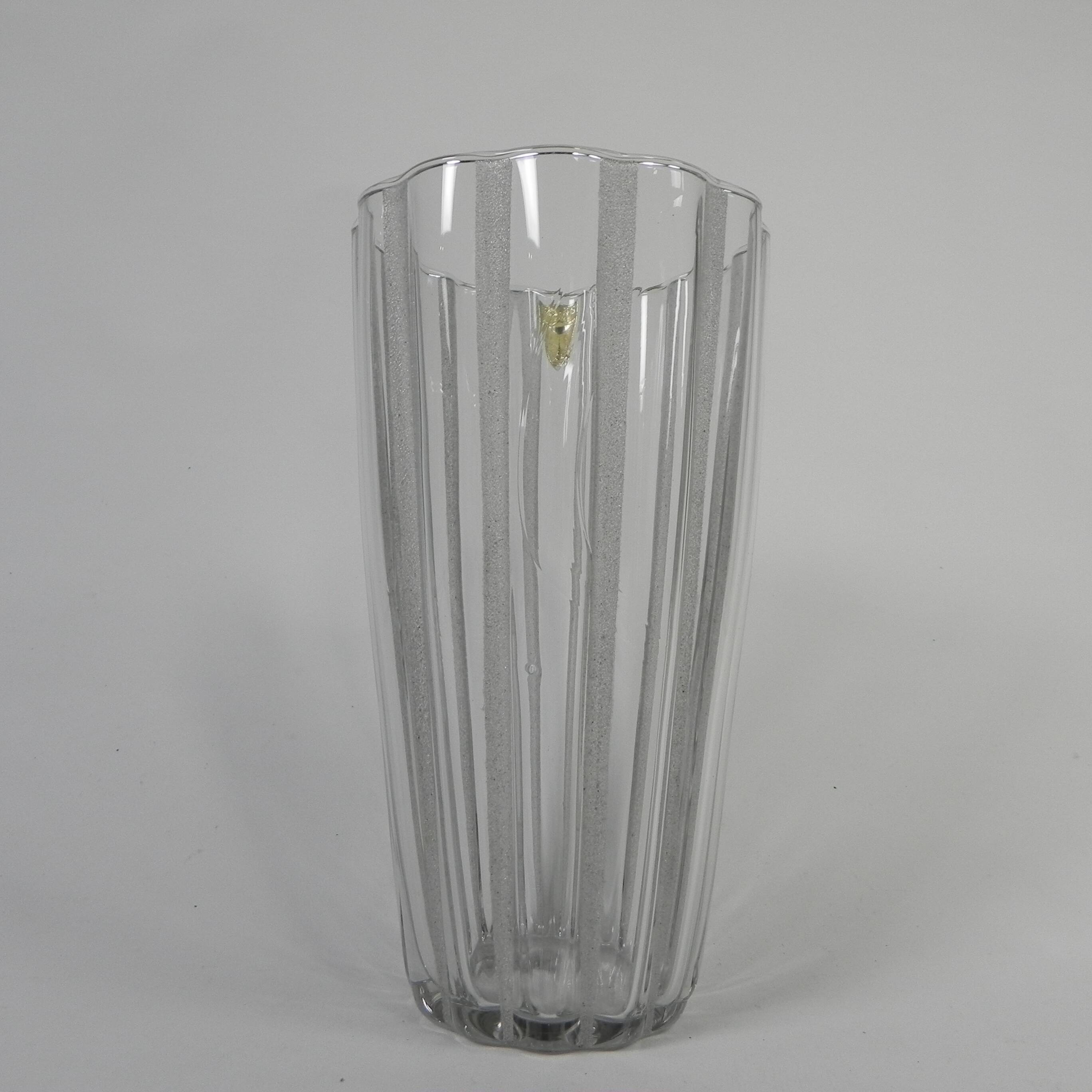 Vase with 12 vertical ribs in frosted glass, Verrerie de Fains, 1950s