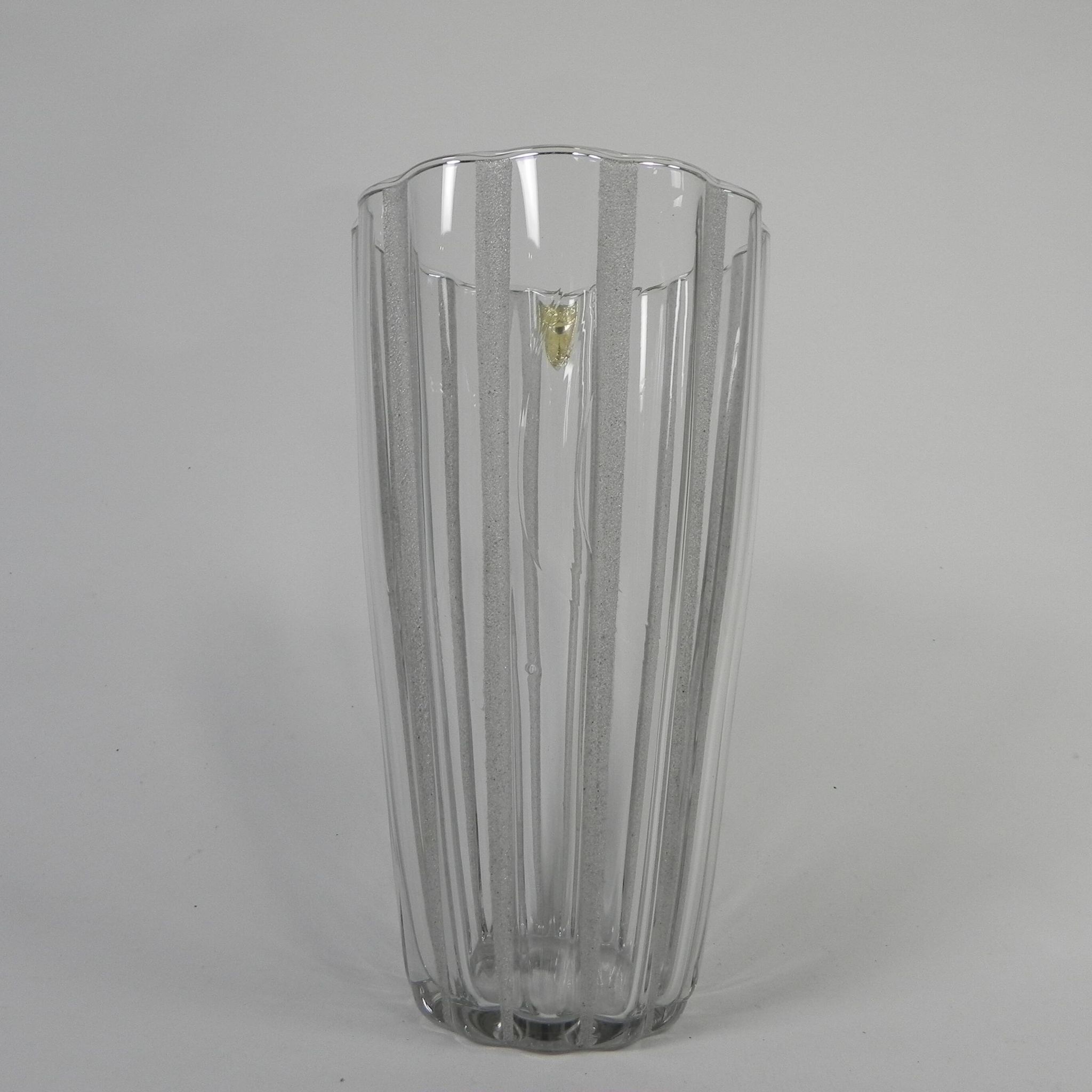 Vase with 12 vertical ribs in frosted glass, Verrerie de Fains, 1950s