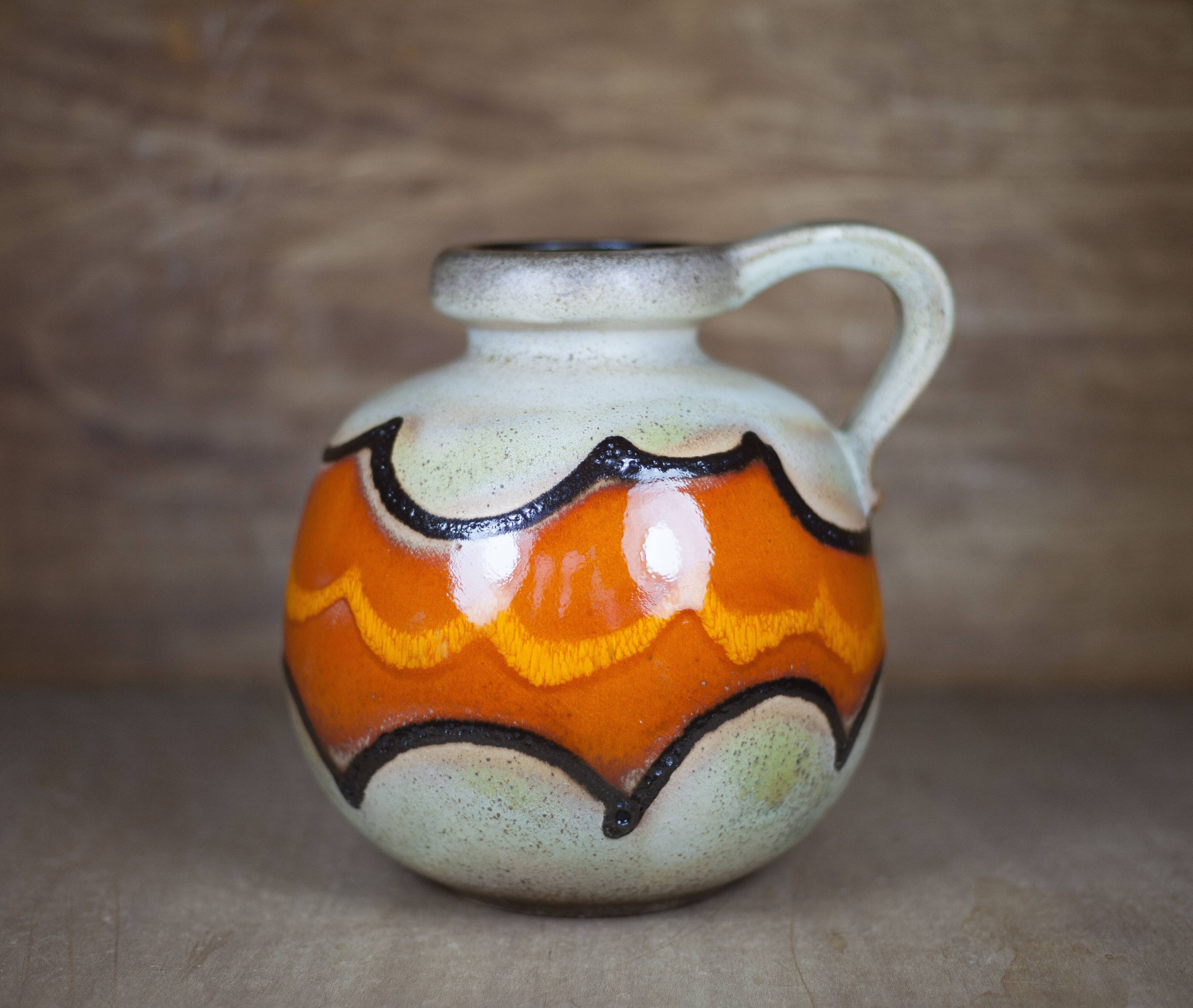 West Germany ceramic ball vase 484-21, vase with handle, collection, interior decoration