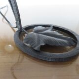 Art deco lamp in hammered wrought iron and tulip in glass, 30s 40s