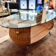 Rattan coffee table, glass top, metal legs, France, 1980