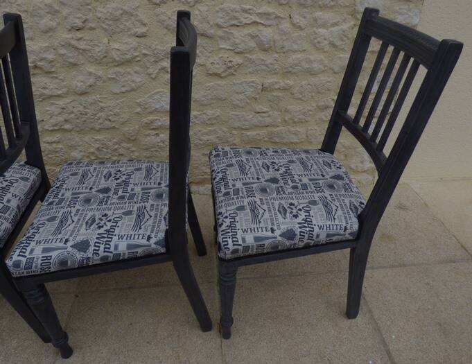 4 Louis XVI style chairs in black aged effect, Completely revamped