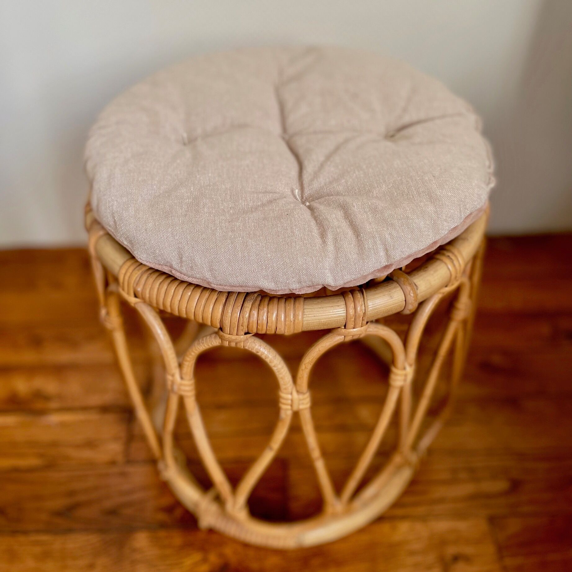 Vintage rattan pouf stool