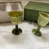 2 small jade stemmed glasses