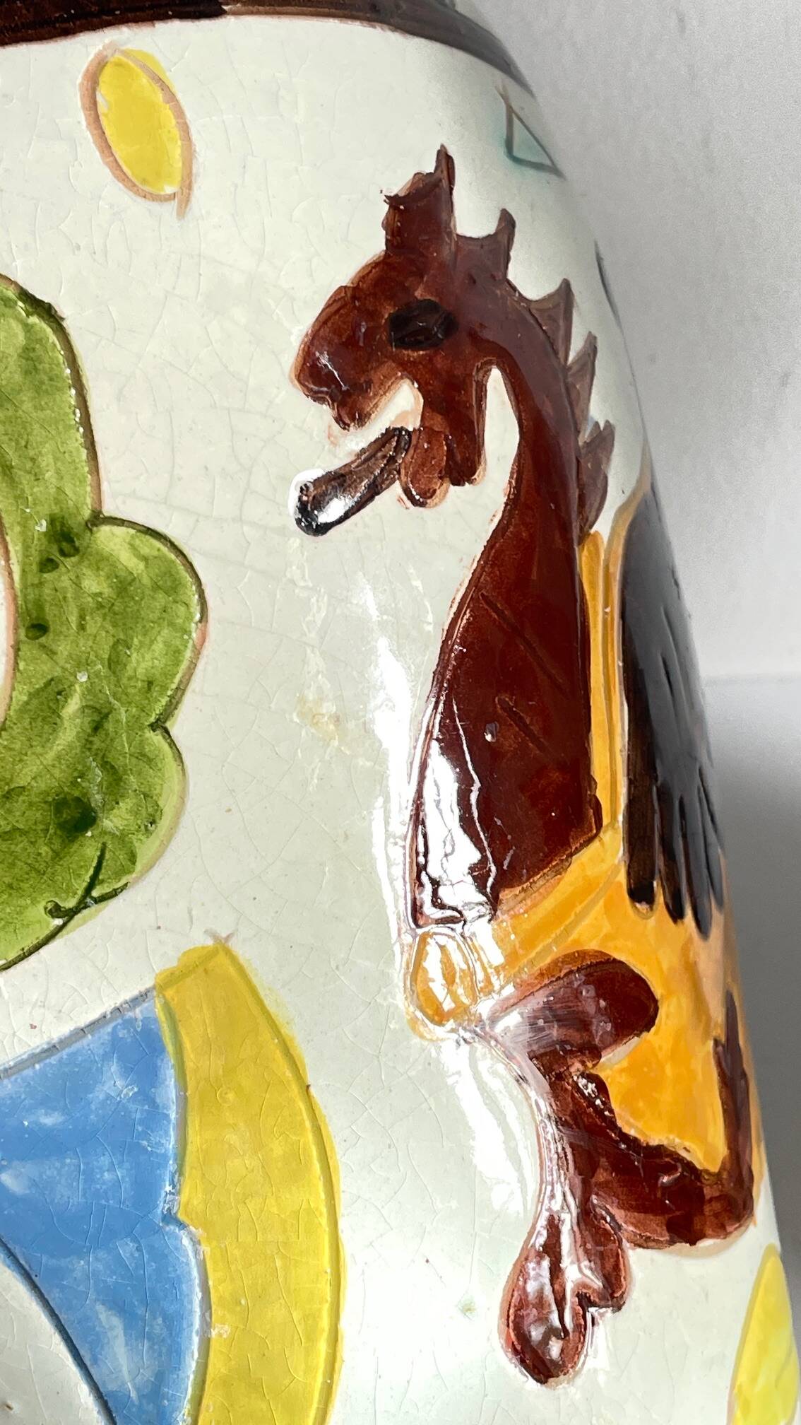 Italian Majolica Vases with Dragon Motif