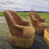 Set of toad armchairs and vintage yellow ottoman