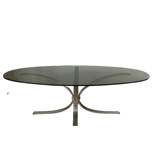 Design coffee table in metal and smoked glass 70s