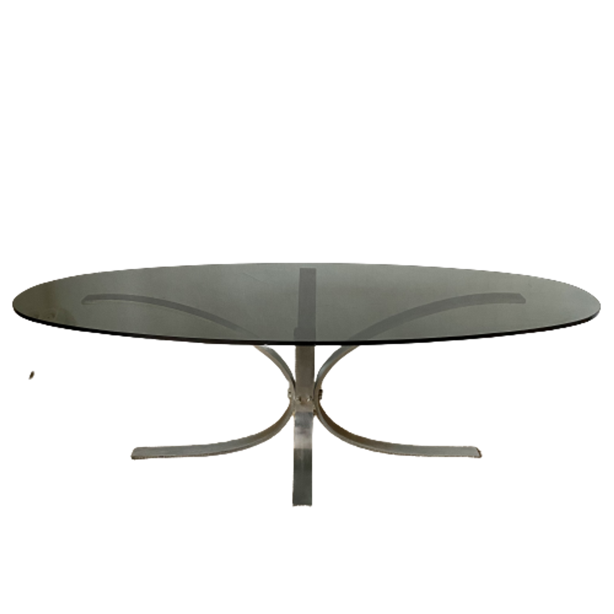 70s design coffee table in metal and smoked glass