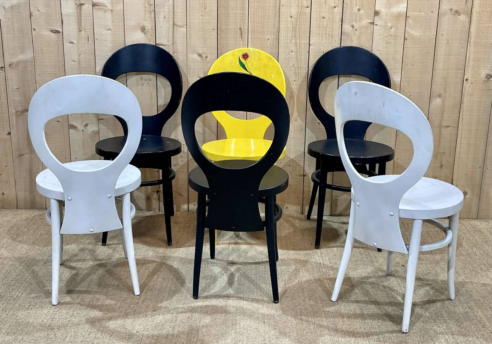 Series of 6 Baumann Mouette model chairs from the 70s