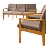 Vintage wooden seating area / sofa and 2 armchairs