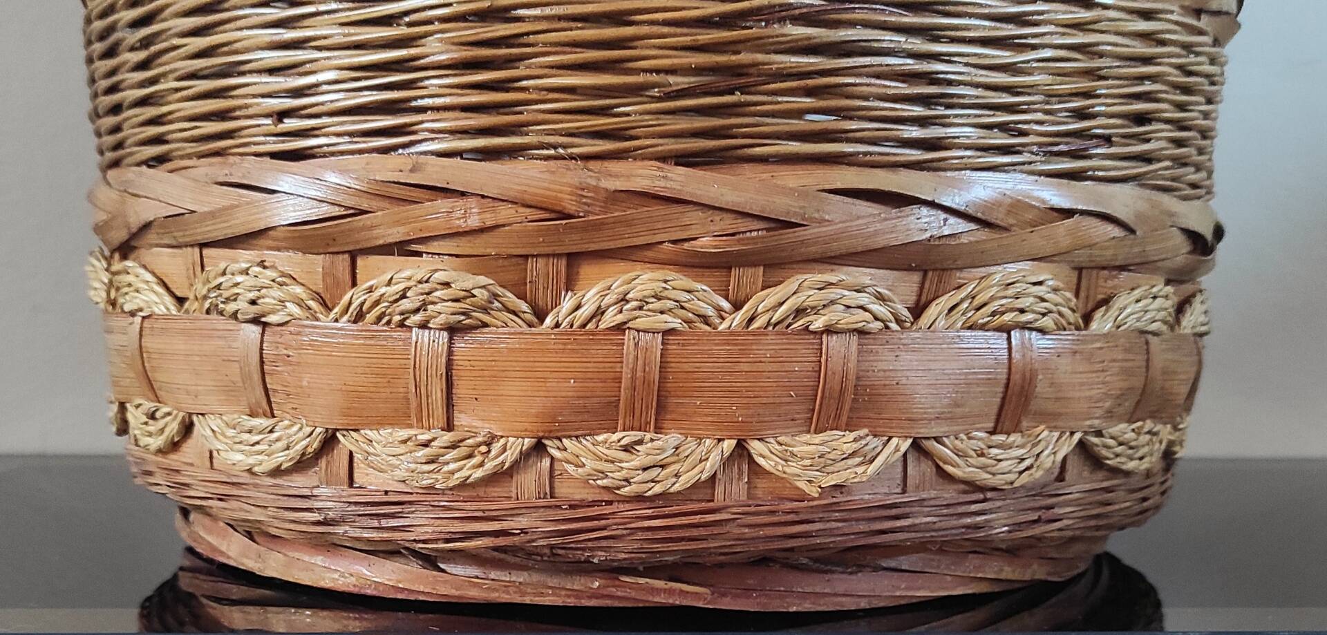 Large vintage wicker and rattan cache pot