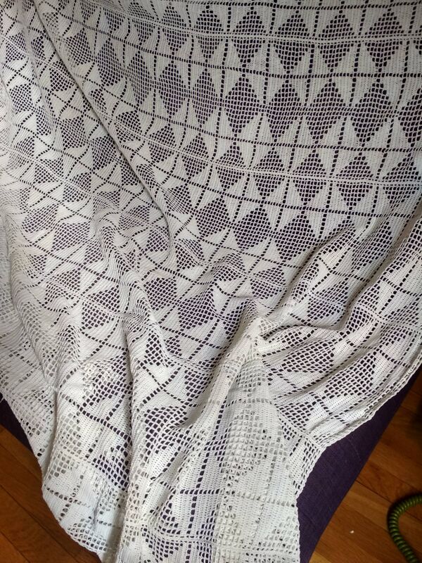 Dessus de lit en coton blanc , Ancien jeté de lit en crochet , couvre lit coton blanc