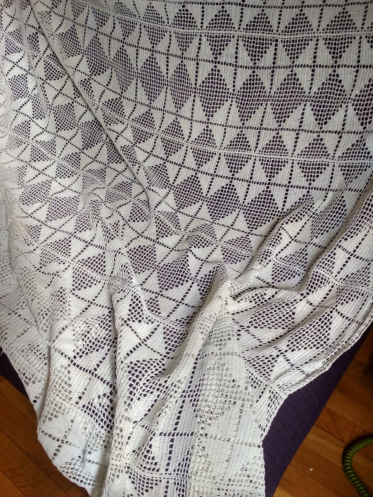 Dessus de lit en coton blanc , Ancien jeté de lit en crochet , couvre lit coton blanc