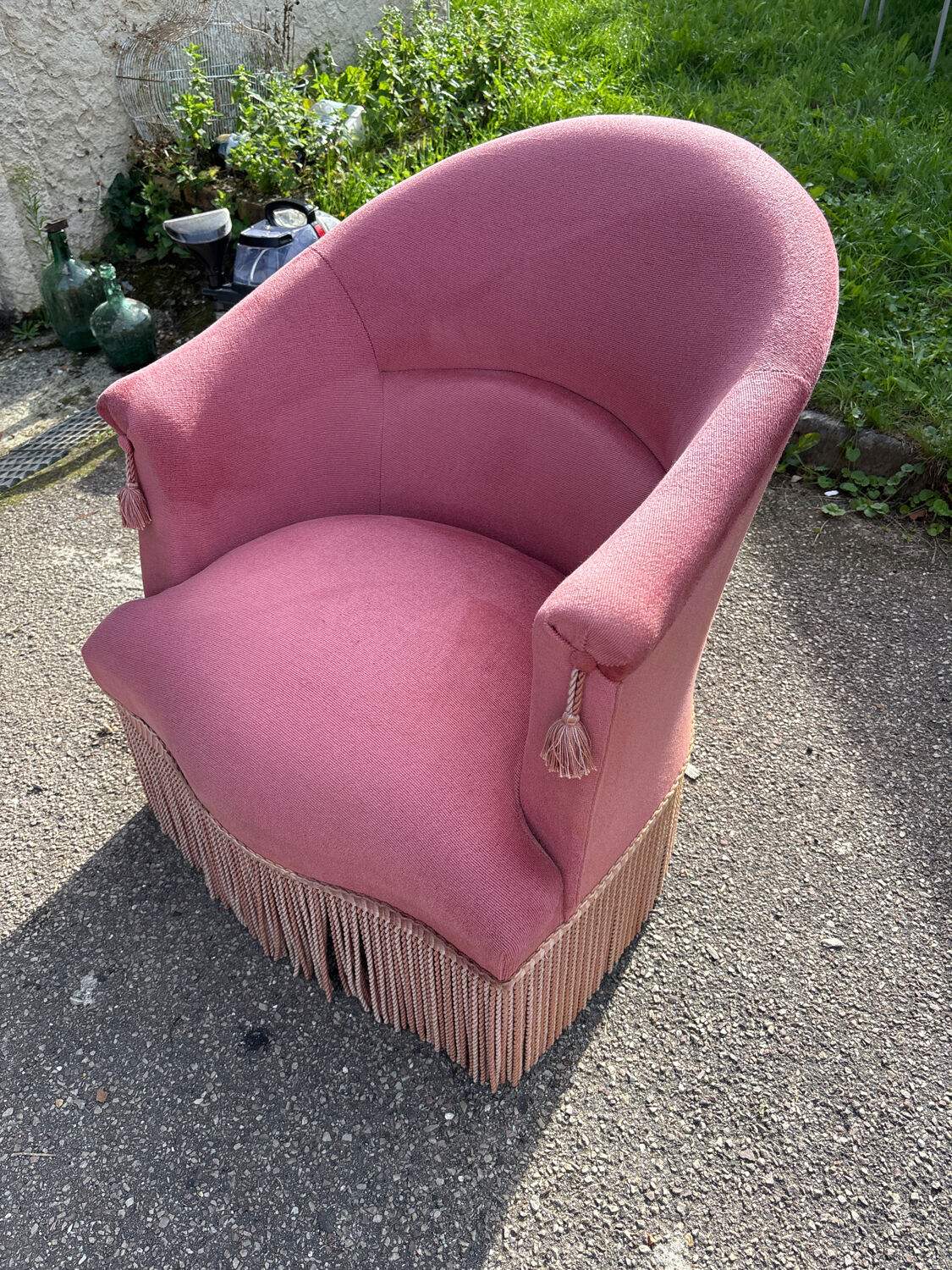 Fauteuil crapaud velours rose