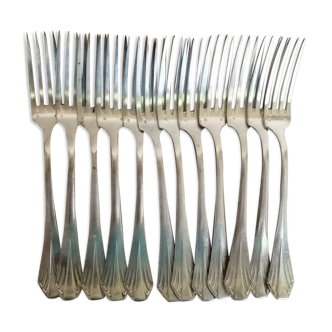 12 Art Deco silver metal bistro forks