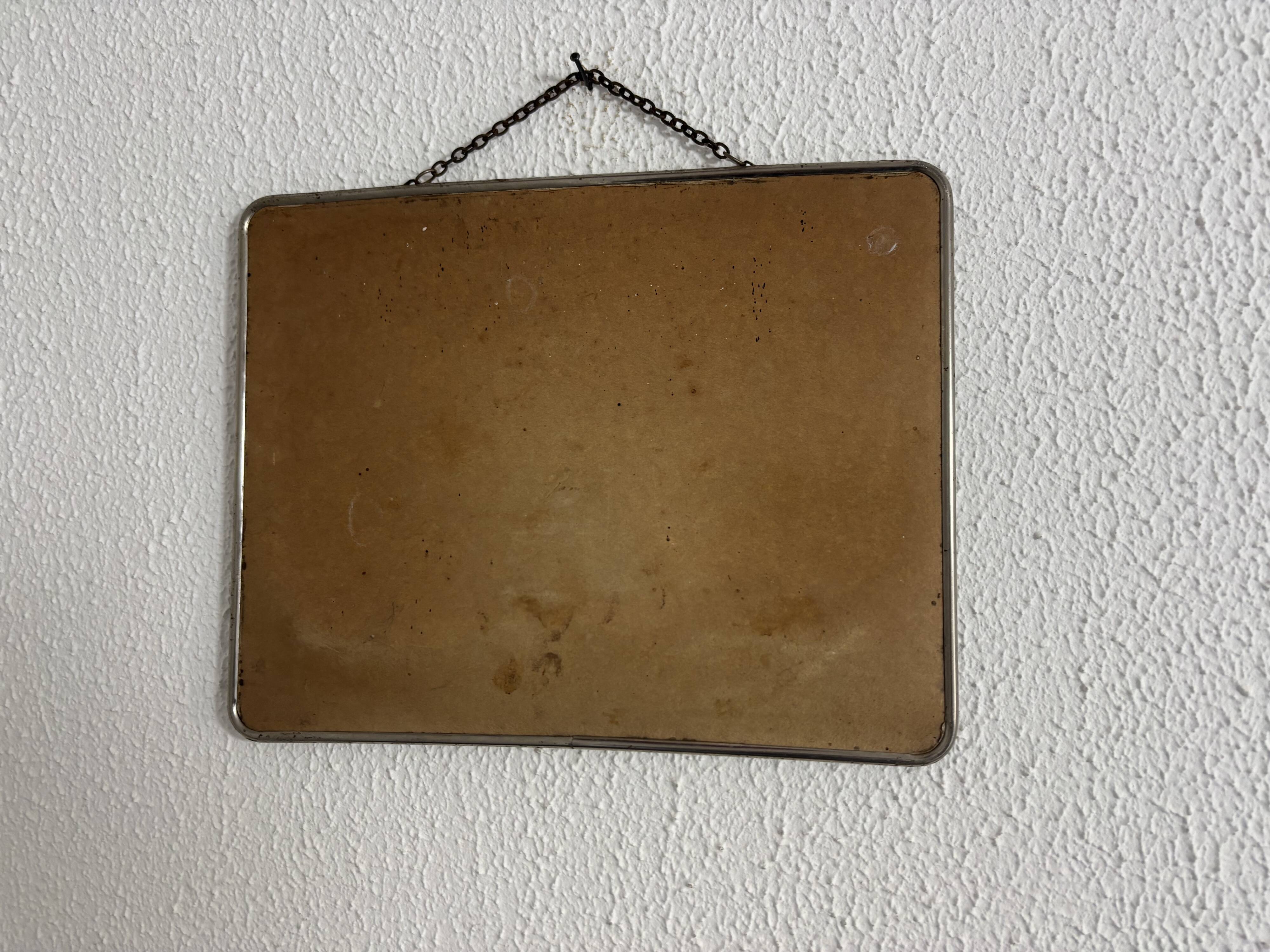 Miroir vintage 1960 barbier coiffeur carton chainette - 29 x 23 cm