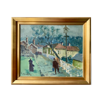 Mid Century Vintage Framed Landscape Oil Painting - The Walk Home