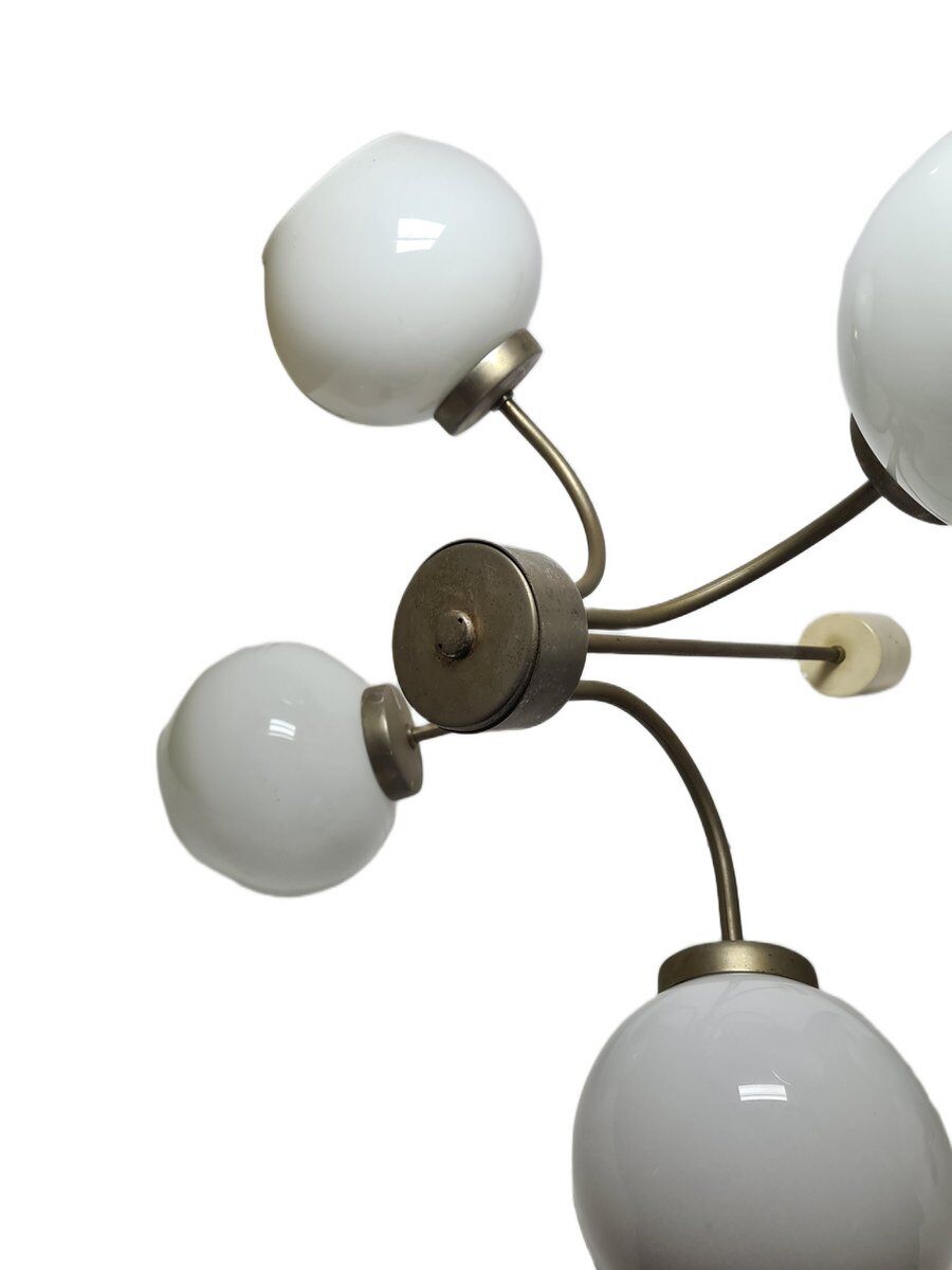 Postmodern brass and glass chandelier, Poland, 1970s