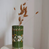 Vase à motifs fleuris vert vintage
