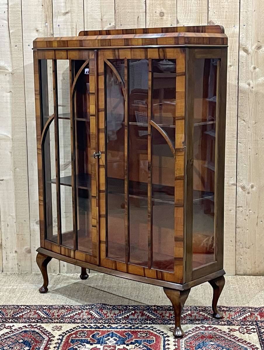 English Chippendale walnut display cabinet from the 1930s