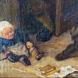 Painting "The schoolmaster" old copy of the Louvre of Mahudez cf. Van Ostade
