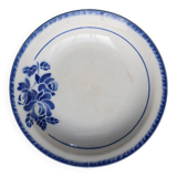Antique shallow dish from Badonviller with blue flower decoration.