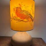Wooden lamp and lampshade with bird decoration