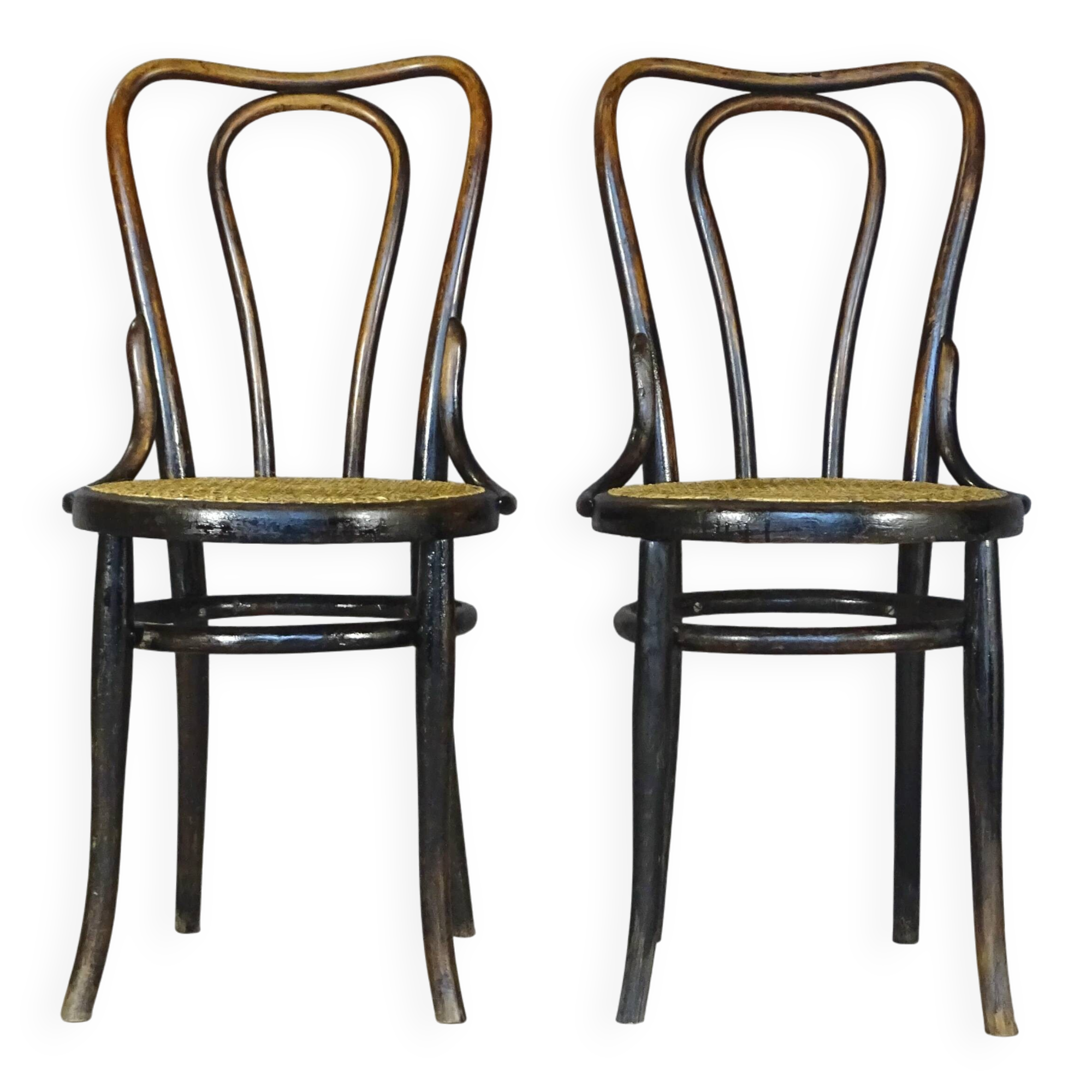 2 Kohn chairs no. 48 by Kohn 1890, not Thonet bistro - caned -
