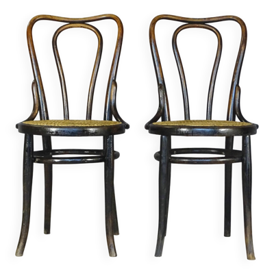 2 chaises Kohn n°48 par Kohn 1890, no Thonet bistro - cannées -