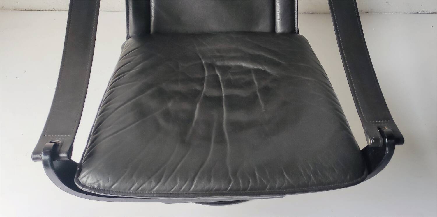 Black leather armchair by Åke Fribytter for Nelo möbel from the 70s