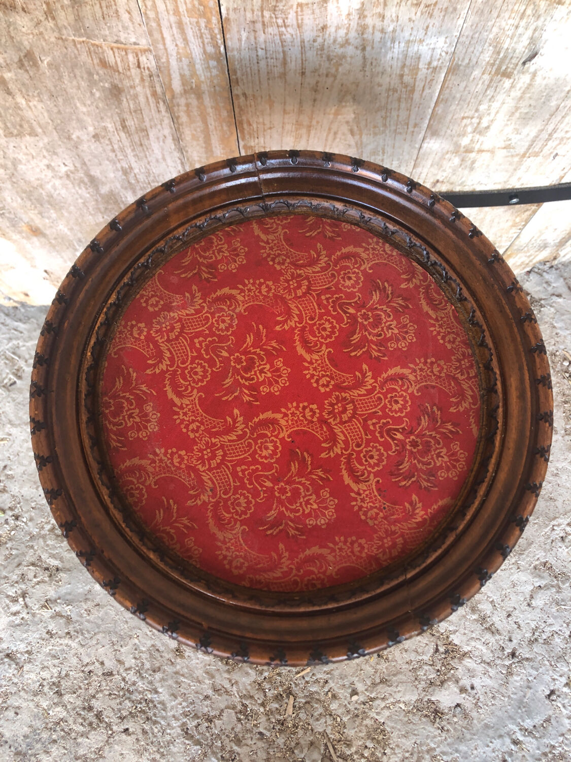 Sellette table appoint bois sculpté & plateau rouge vintage #a020.