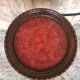 Sellette table appoint bois sculpté & plateau rouge vintage #a020.