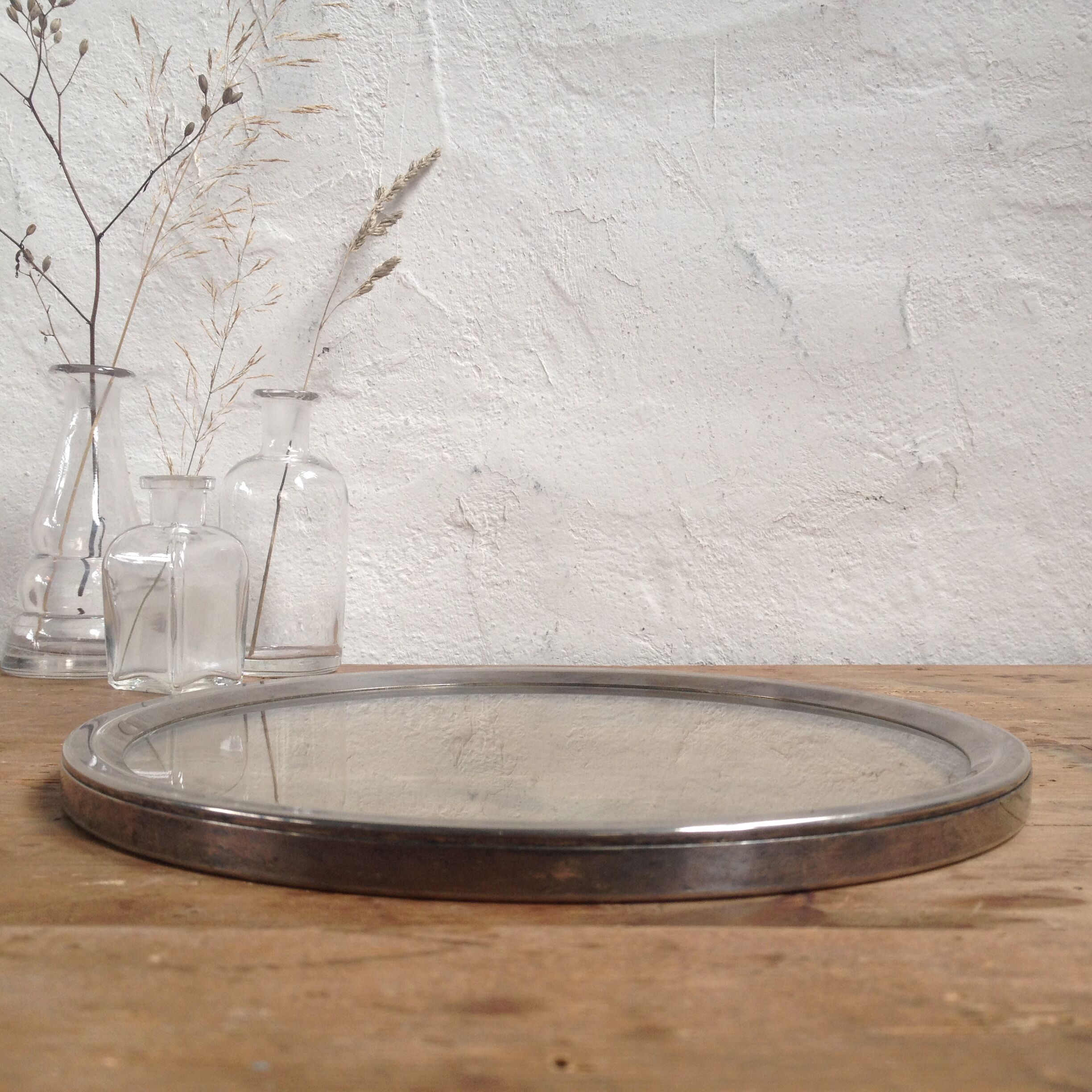 Glass and silver metal tray