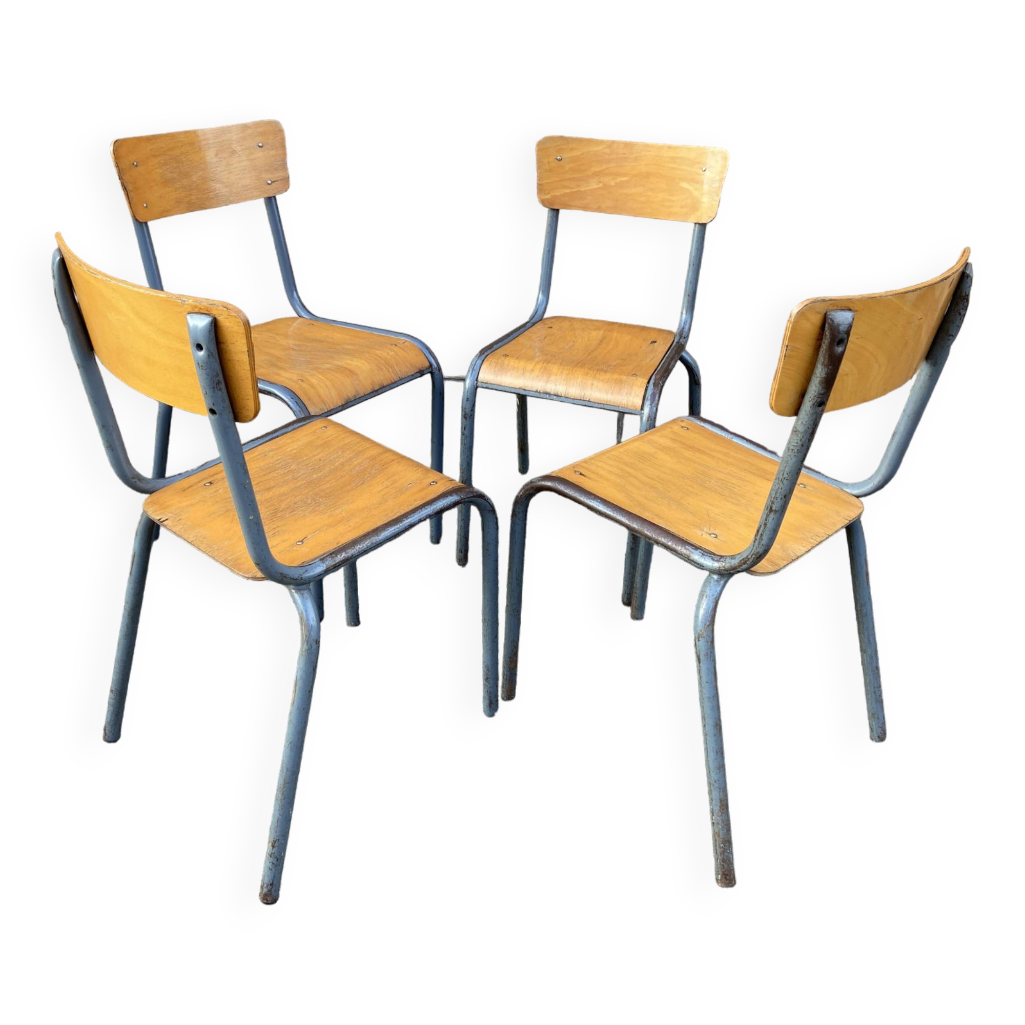 4 chaises d'école Vintage