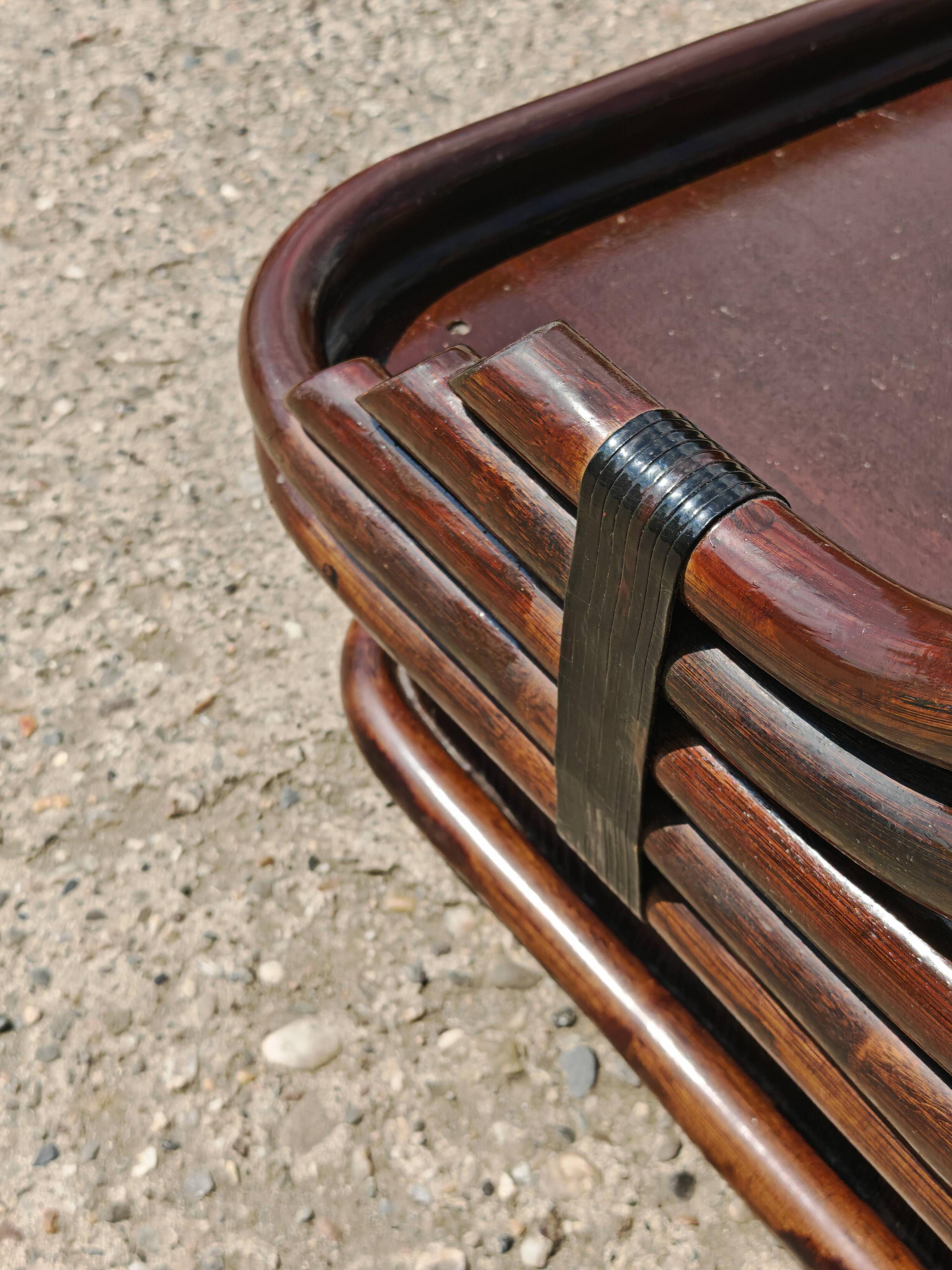Canapé Mid Century Modern en bambou et cuir par Vivai del Sud