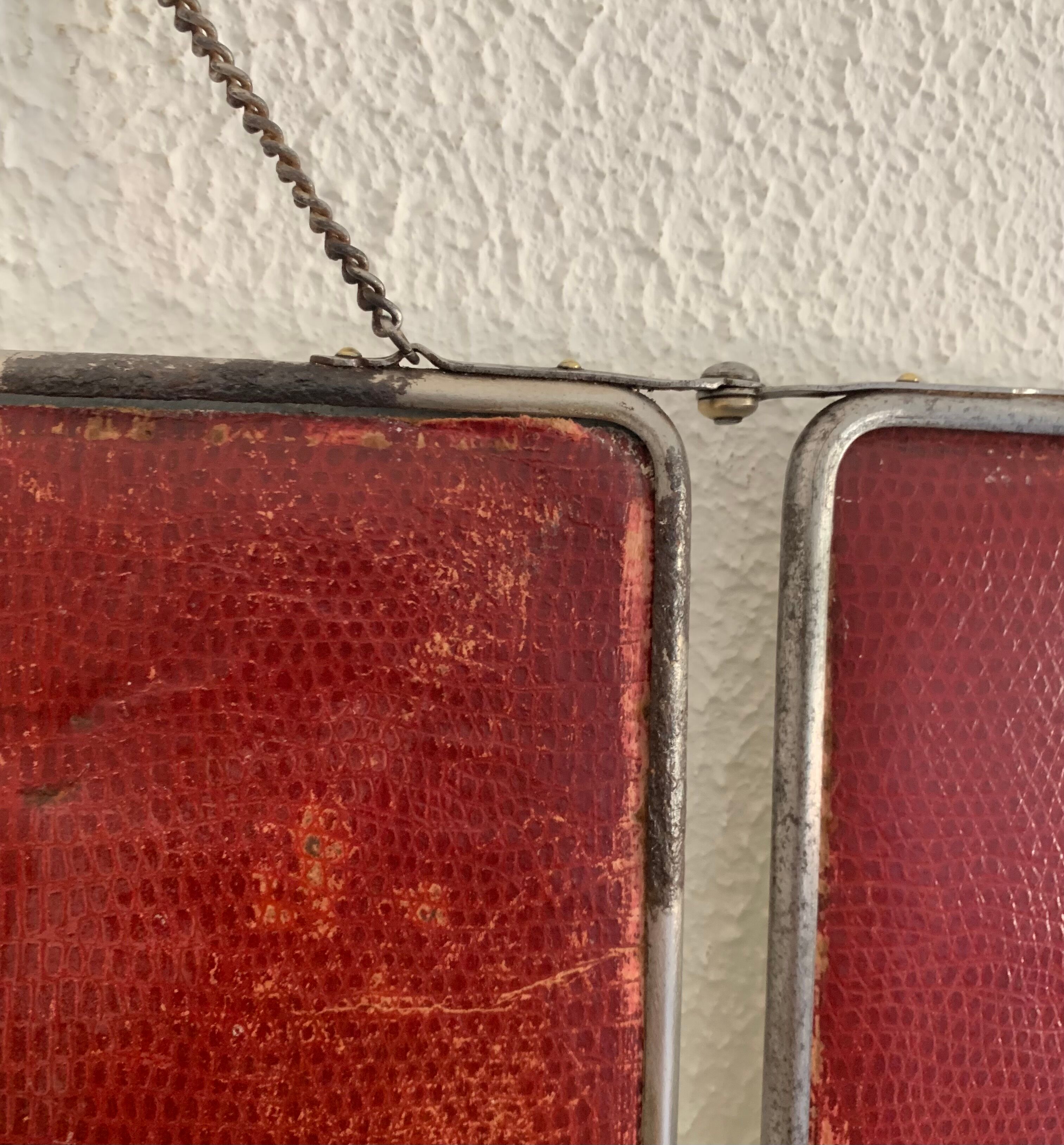 Vintage mirror 1950 triptych beveled purple barber - 25 x 58 cm