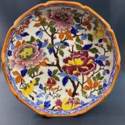 Deep dish, centerpiece, melonnière bowl in Gien earthenware, Peonies decor