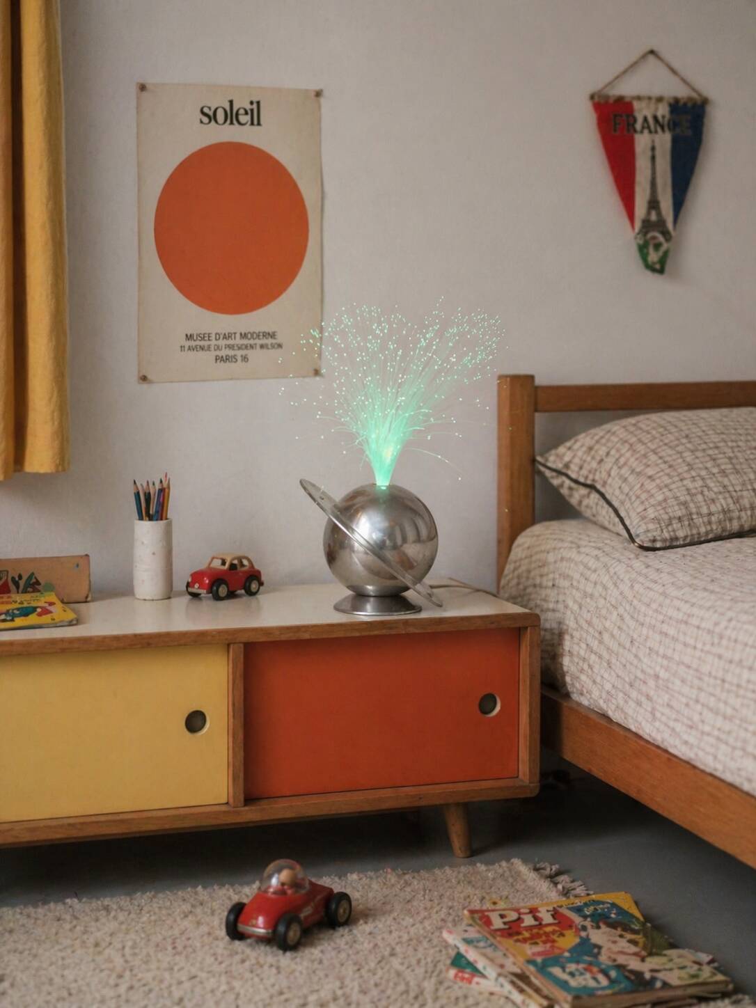 Rare French fibre optic lamp "La Sphérique" — Multicoloured rotating disc