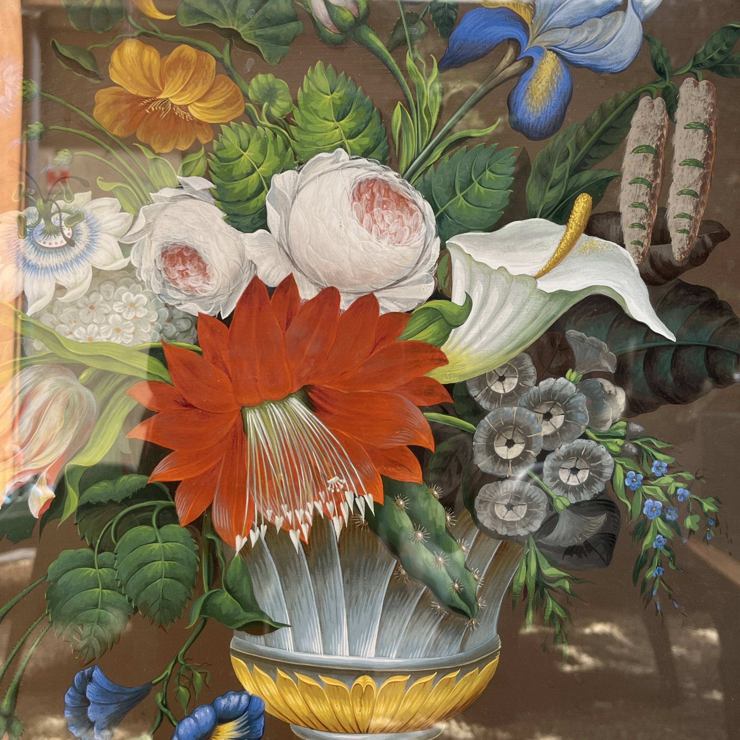 “Bouquet of flowers” still life painting in Neo Classical style, gouache on paper, ca 1830