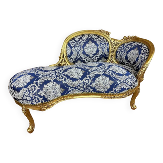 Méridienne/Chaise longue Louis XV dorée - Style Napoléon III