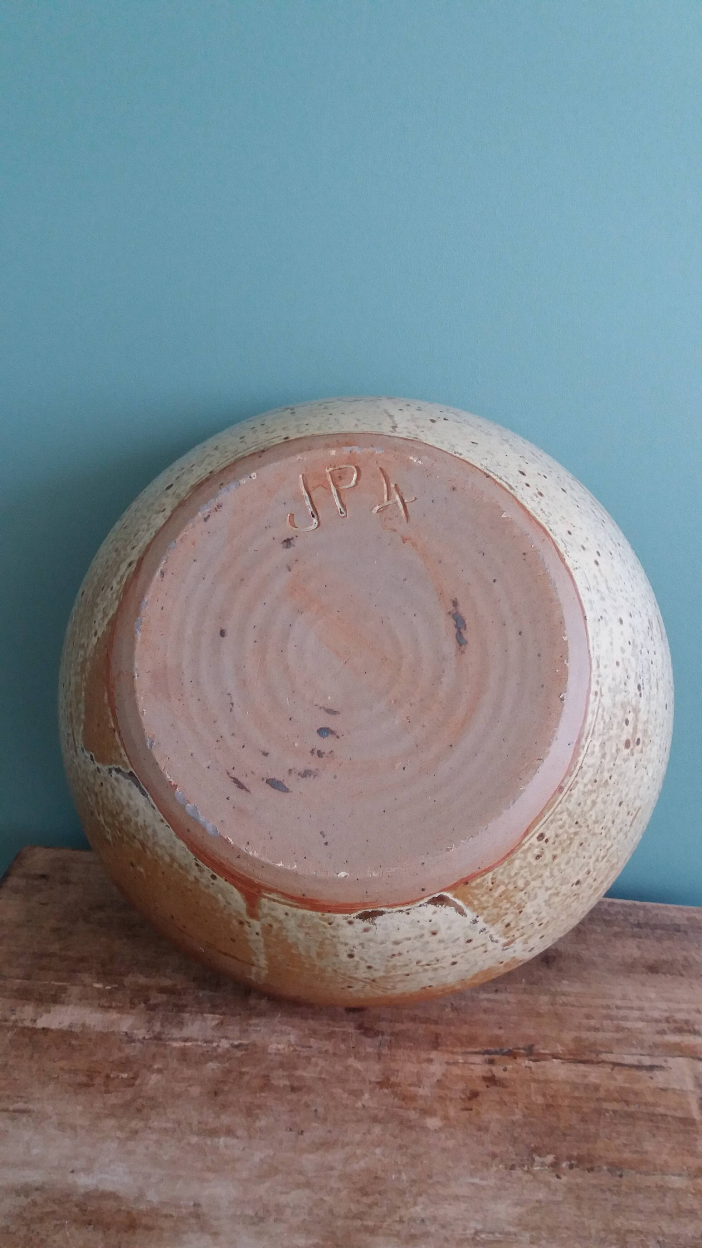 Stoneware salad bowl from Puisaye, signed Jean-Pierre Prud’homme