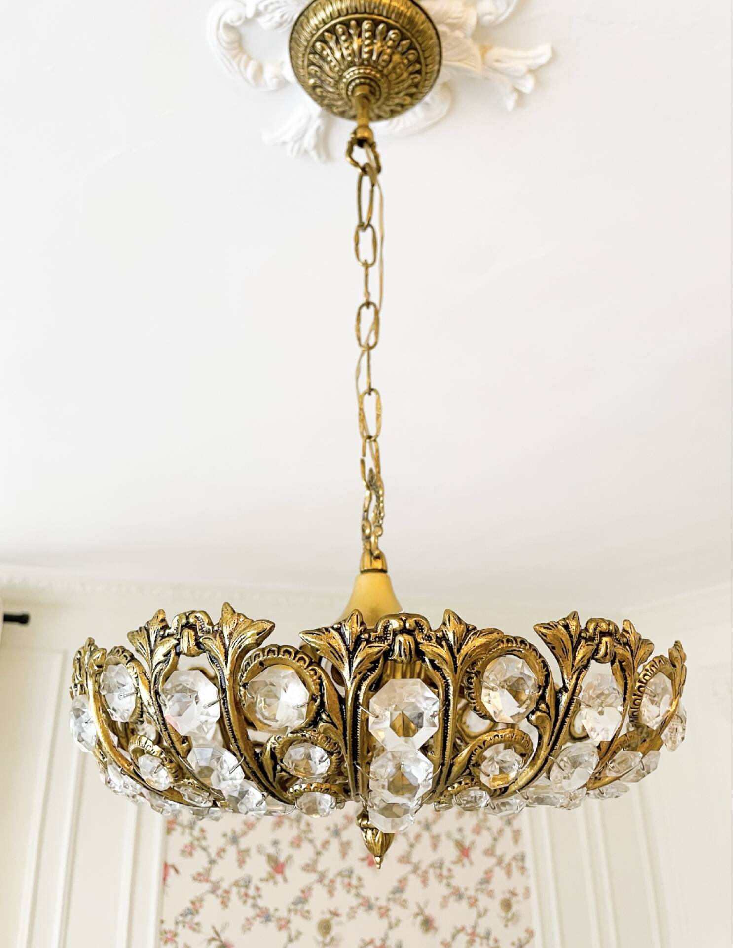 Vintage Palwa suspension in solid brass and crystal.