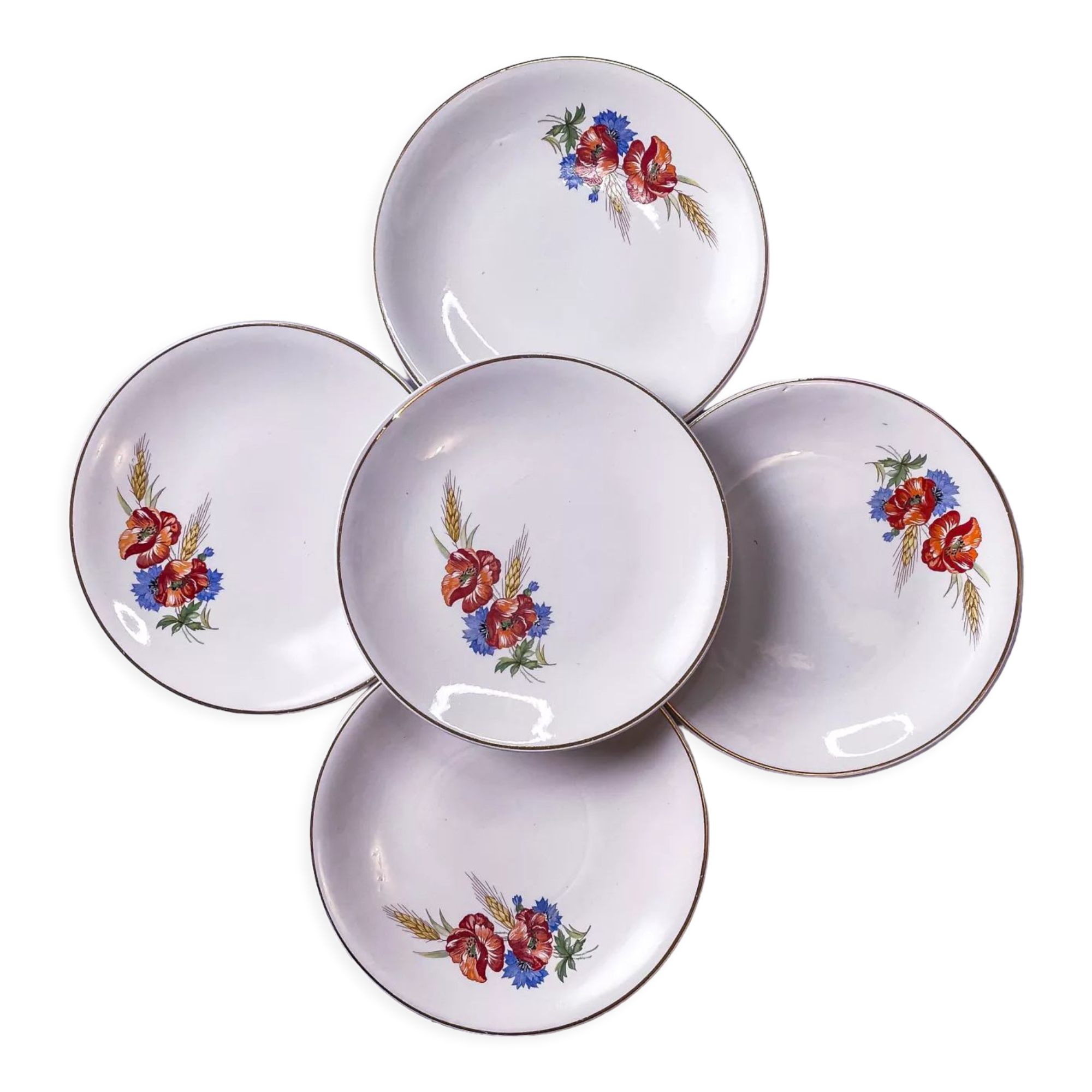 5 assiettes coquelicot