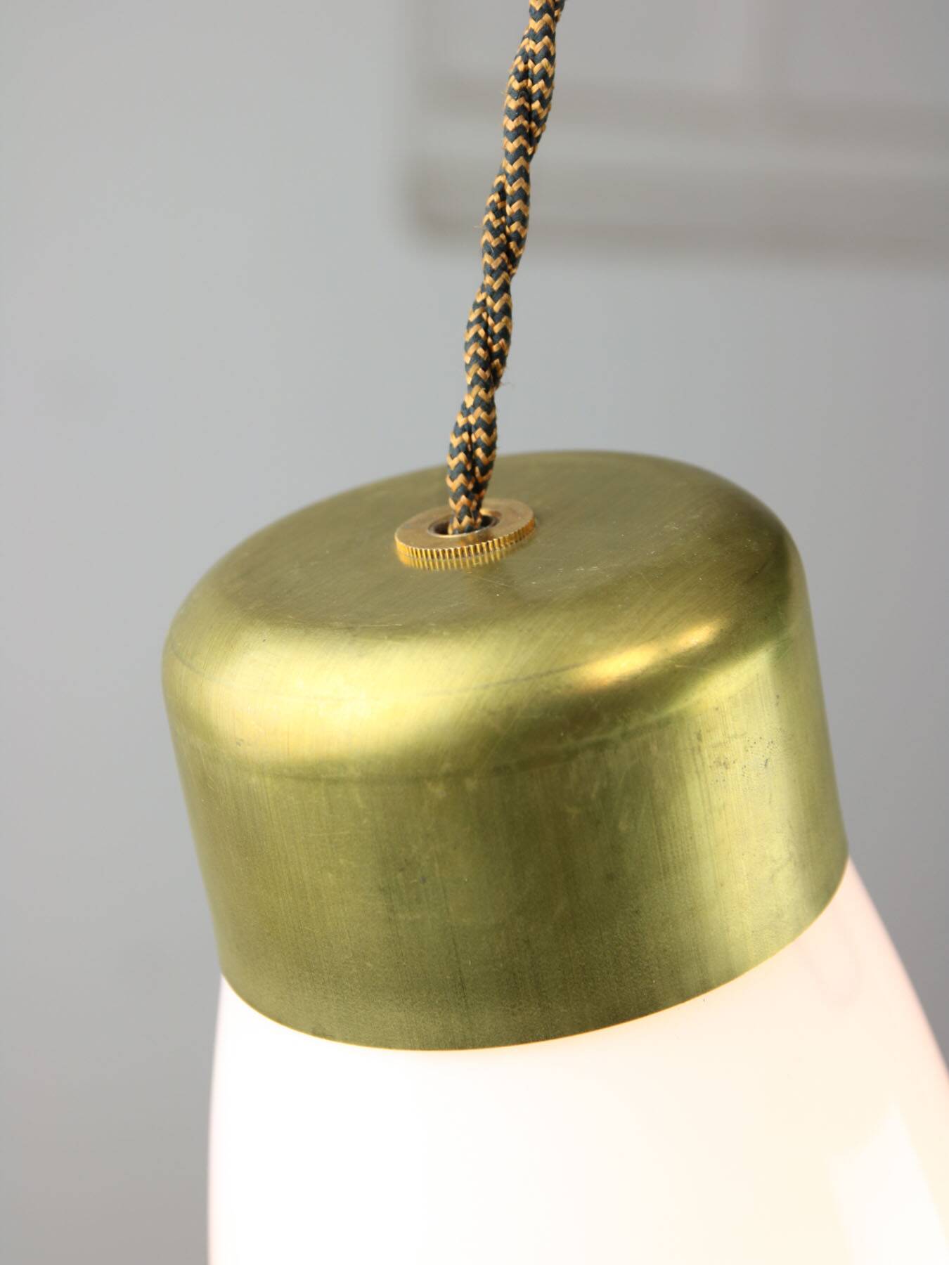 Mid-century Italian Brass and Opaline Glass Pendant Lamp