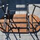 Unusual modular coffee table in oak and wrought iron.