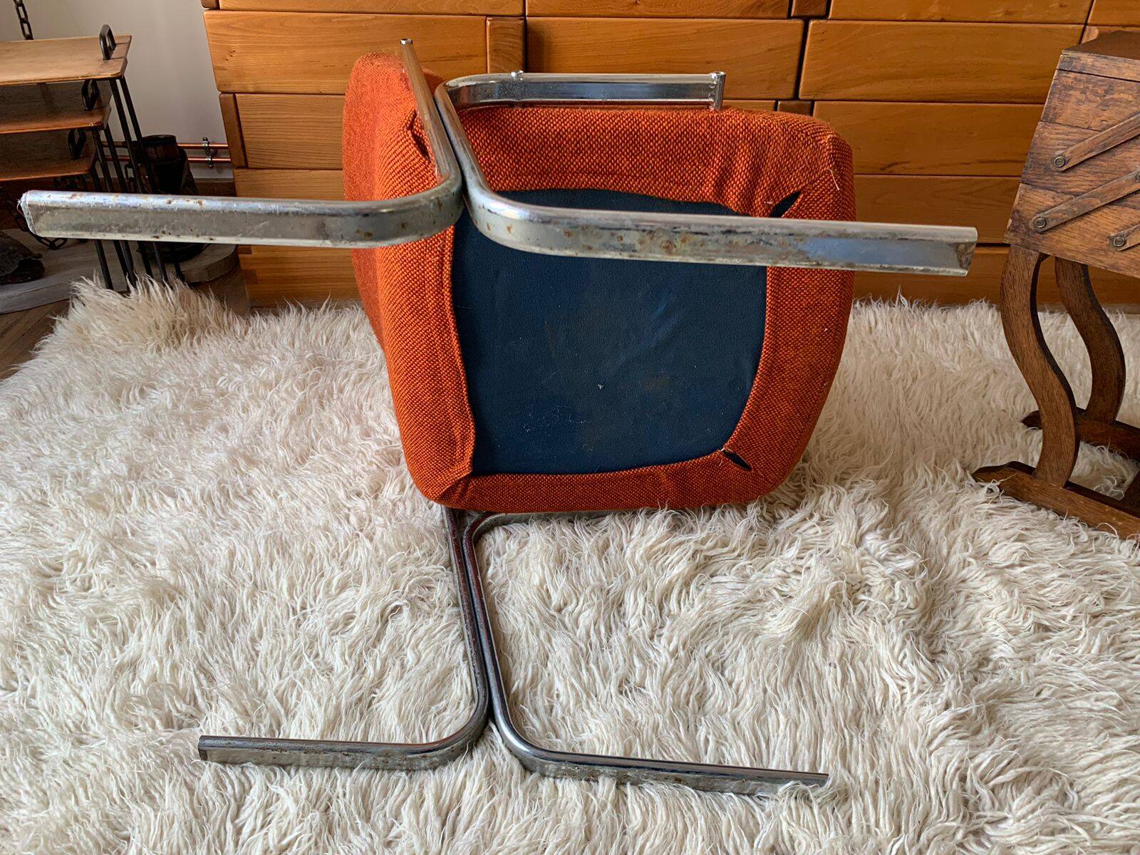Fauteuil vintage en tweed orangé
