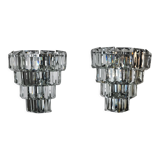 Pair of kinkeldey wall lamps, 4 levels, cut crystals germany, 1970