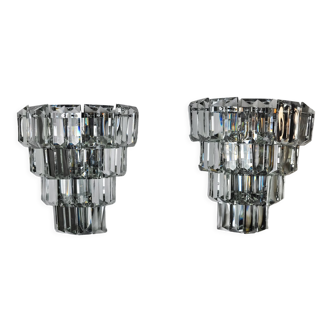 Pair of kinkeldey wall lamps, 4 levels, cut crystals germany, 1970