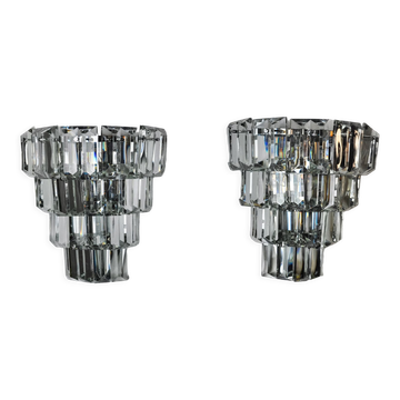 Paire d'appliques kinkeldey, 4 niveaux, cristaux taillés allemagne, 1970